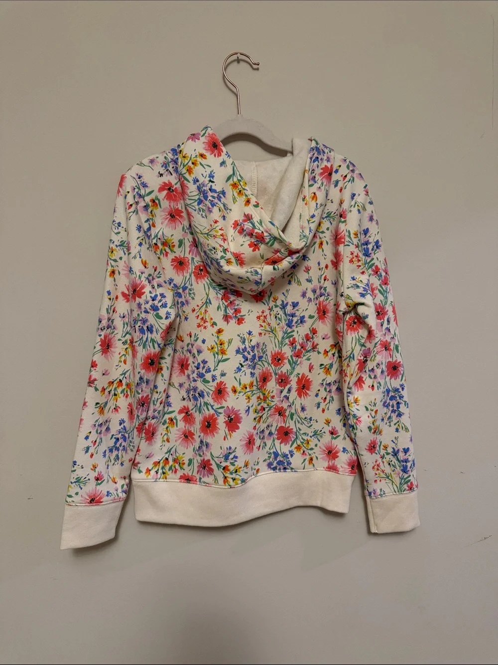 GAP Floral Hoodie Pullover - White with Pink & Blue Flowers